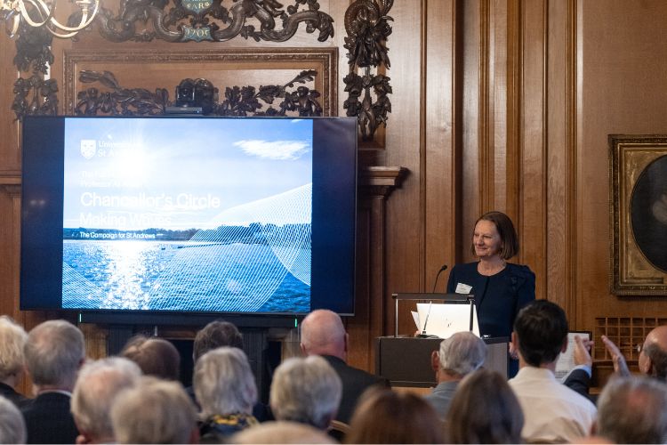 Dame Anne Pringle, Chancellor of the University, of St Andrews, speaking at an event